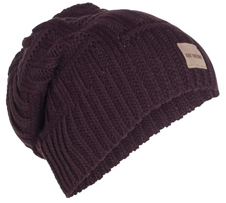 KNIT FACTORY - Bobby Mütze - Strickmütze für Damen und Herren - Slouch Beanie mit Wolle - Hochwertige Qualität - Aubergine