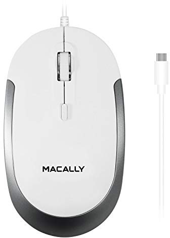 Macally Ucdynamouse-W, USB-C Silent Click Maus mit 3 Tasten und Scrollrad, optisch mit Kabel, weiß/Space Gray