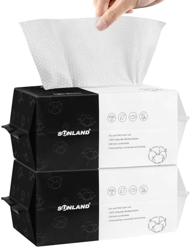 SUNLAND Disposable Face Towels Clean Face Tissue Super Soft for Sensitive Skin，Makeup Remover Dry Wipes，Lint Free and Degradable 160 Count 2 Pack