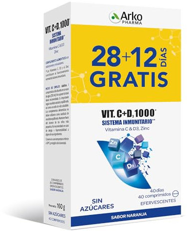 Arkopharma Vitamina C&D3 + Zinc 20 Comprimidos Efervescentes X2, Asociación de vitaminas más potente del mercado, Refuerzo Sistema Inmune, Huesos, Menopausia