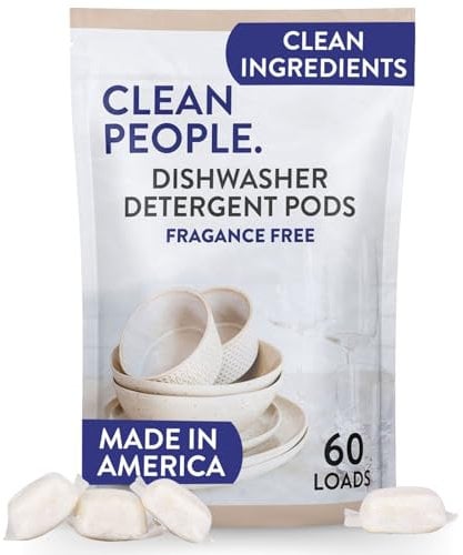 Clean People All Natural Dishwasher Pods - Plant-Based Dishwasher Detergent Pods - Cuts Grease & Rinses Sparkling Clean - Residue-Free - Fragrance Free Dishwashing Pods - Unscented, 60 Pack