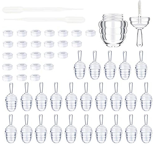 25 Pieces Honey comb Shaped 6ml Lip Gloss Tube Empty Plastic Lip Gloss Container Mini Clear Refillable Lip Balm Bottle Container with 2 Pieces Plastic Funnels for Women Girls DIY Cosmetics, Clear,