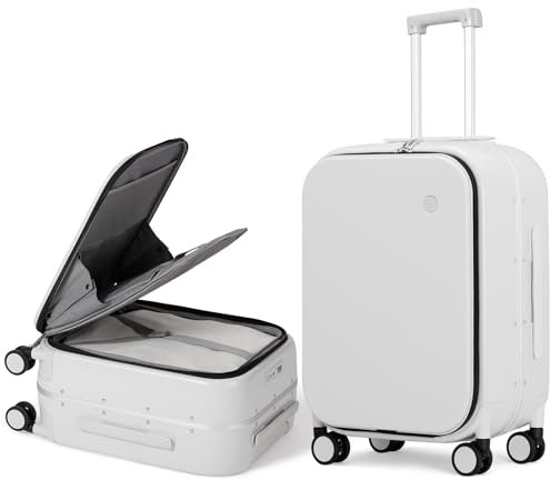 Hanke Gepäckkoffer Handgepäck Koffer Hartschale Trolley Koffer mit Spinner Rädern und TSA Schloss, 24 Zoll Kariertes Reisegepäck Aluminiumrahmen PC-Hartschale-M, Rauchweiß