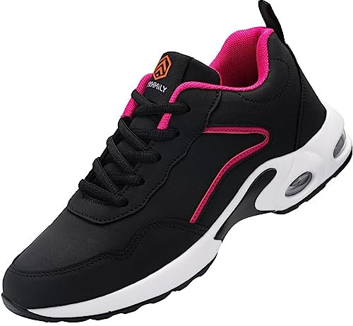 DYKHMILY Chaussure de Securite Femmes Legere Coussin d'air Basket de Sécurité Embout Acier Protection Confortable Respirante Réfléchissant Chaussures de Travail(Noir Rose36 EU)