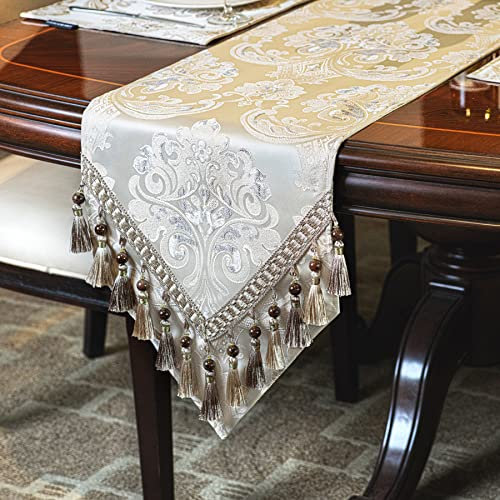 TOPLUXE Runner da Tavola in Tessuto Damascato, Decorazione per Tavolo da Pranzo/ Cucina/ Ristorante/ Banchetto/ Festa (33x180cm, Champagne Limpido)