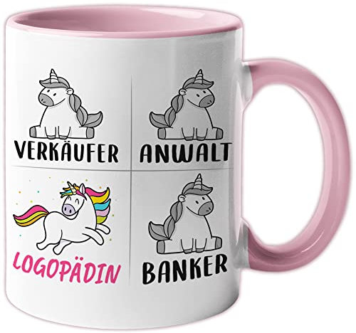 Logopädin Tasse lustig, Logopädin Geschenk Beruf, Spruch Logopädinnen Geschenkidee, Kaffeetasse Beruf Logopädie Kaffeebecher Einhorn Frauen Teetasse Becher