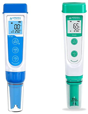 Apera Instruments EC60 Premium Leitfähigkeits-Messgerät & PH20 pH-Meter, Messgerät im Taschenformat (±0,1 pH-Genauigkeit, 0-14 pH-Messbereich, wasserfest) Set inkl. Kalibrierlösungen