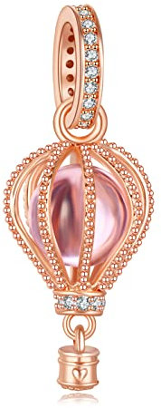 LaMenars Roségoldener Heißluftballon Charm 925 Sterling Silber Perlen passend für Armbänder, Halloween Geburtstag Schmuck Geschenke Frauen Mädchen