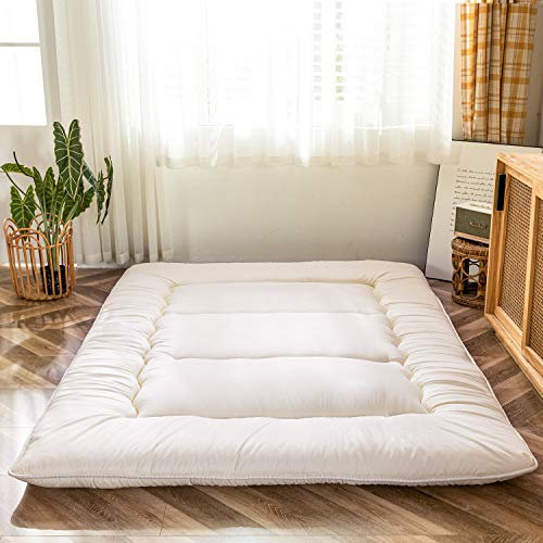 MAXYOYO Matelas Futon de Sol Japonais - Matelas Futon d'appoint Pliable 1 Place Matelas de lit Matelassé pour Les Voyages d'invités et Le Camping (Blanc cassé, 90 x 190 cm)