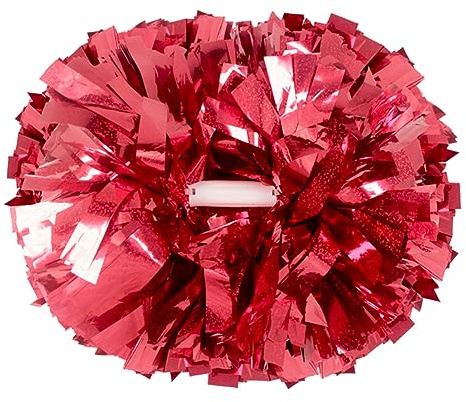 Hooshing - Pompones de Animadora Rojos con Puntos holográficos y Mango Tipo bastón, Set de 2 Unidades, para animación, Deportes, Baile y Eventos de Equipo