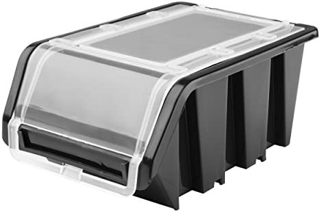 SimpleThing 50 Stück Stapelboxen mit Deckel Größe 100 x 155 x 70 mm Farbe Schwarz | Werkstatt Wandregal Sortierbox Stapelkiste