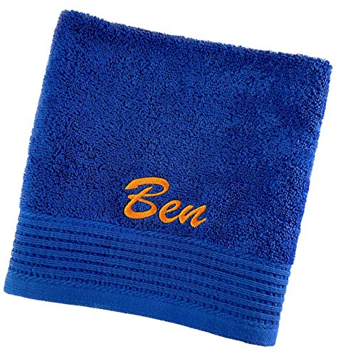 Schnoschi Handtuch mit Namen oder Wunschtext Bestickt, personalisiertes Duschtuch, individuelles Badetuch, Saunatuch oder Gästehandtuch mit Initialen, 100% Baumwolle, 70 x 140 cm Royalblau