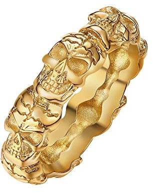 Dochais Schmuck Vintage Punk Totenkopf Schädel Ringe,Skull Ring aus Edelstahl,Freundschaftsring Partnerring,Silber Gold Herren Ring für Halloween Biker Rocker (Gold, 67)