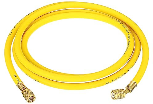 PATIKIL 1/4 SAE Kältemittel Füllschlauch 8ft 500 PSI 2500 PSI Verteiler Spurweite Schlauch mit AC Adapters für Klimaanlage HVAC Kühlung Gelb