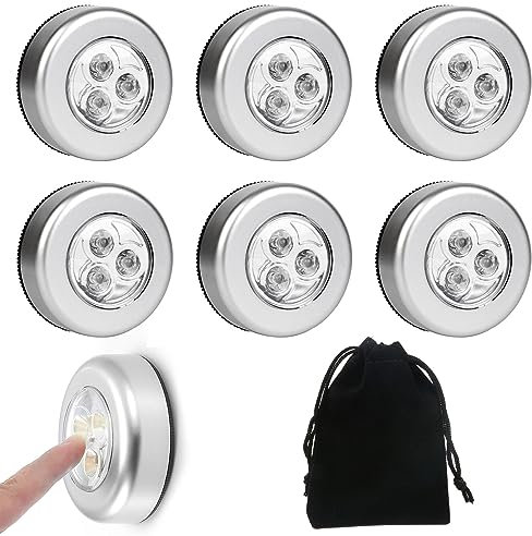 Licht Drücken Batterie, Touch Lampe Batteriebetrieben, LED Nachtlicht, LED Treppenbeleuchtung, LED Schrankbeleuchtung, Schranklicht Batterie, LED Touch Lampe für Flur Küche (Ohne Batterie), Silber