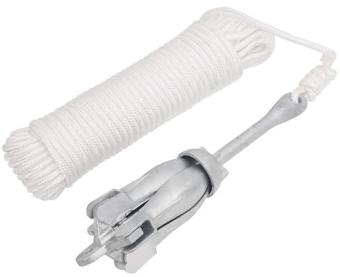 vidaXL Klappanker, Faltanker mit Seil 4 Flunken, Tragbarer Anker Bootsanker, Faltklappanker Schirmanker für Schlauchboote Kajaks Paddelboards, Silbern 2,5kg Temperguss