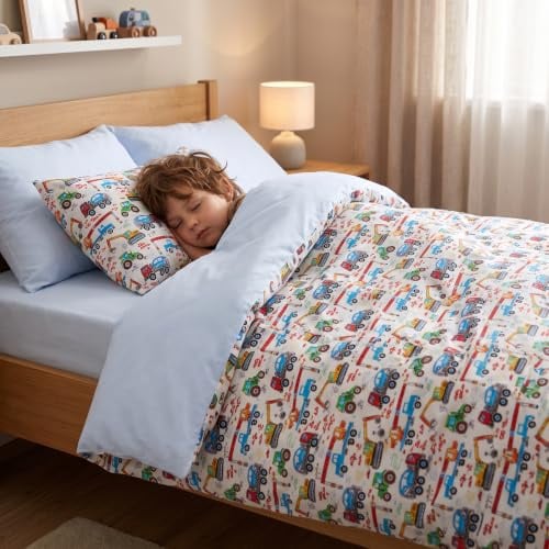 PinkZebra Kinder Bettwäsche mit Reißverschluss: Decke 100 x 135 cm + Kissen 40 x 60 cm, Babybettwäsche für Jungs aus Baumwolle, Öko-Tex Standard 100, Made in EU, Traktor