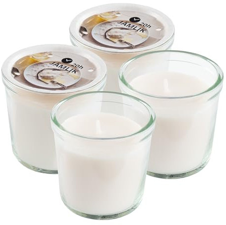 Ikea Jamlik Creme-Duftkerzen im Glas, Vanille & warme Milch, 7,5 cm, je 20 Stunden, 4 Stück