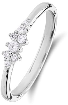 Lucardi - Damen Ring aus 925er Silber, asymmetrisch, Zirkonia - Ring - 925 Silber - Silberfarbig - 15.5/48 mm - Nickelfrei