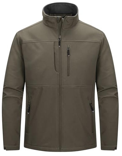 33,000ft Herren Softshelljacke Wasserabweisende Übergangsjacke Warmes Fleece Gefüttert Outdoorjacke Funktionsjacke Leichte Wanderjacke mit Stehkragen Olivgrün L
