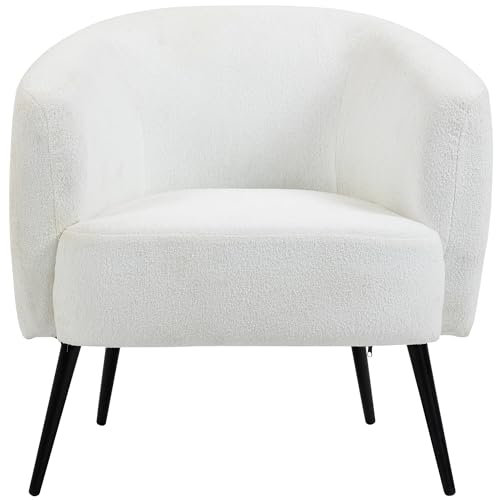 HOMCOM Fauteuil de Salon, Fauteuil Design Arrondi, avec accoudoirs, Pieds en métal Noir, pour Chambre, Salon, 72 x 73 x 73 cm, Blanc