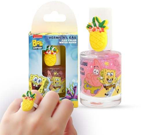 Spongebob Kinder Nagellack – Wasserbasierter Nagellack 9 ml – Ungiftig, Sicher & Leicht aufzutragen – Mit warmem Wasser abwaschbar – Perfekt für Mädchen