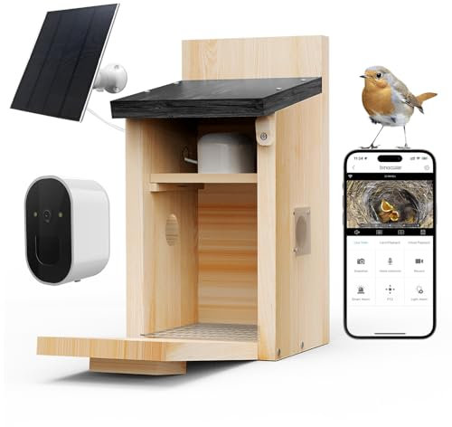Solar Bird Nest, Smart Wooden Bird House with Camera, Premium Cedar Birdhouse, Weatherproof Design Enjoy Bird Behavior Watching While Supporting Birds