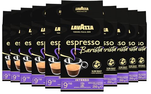 Lavazza, Espresso Barista Intenso, Café Molido Natural Tostado, 10 x 250 g, Ideal para Cafetera Italiana, de Filtro y Francesa, con Notas Aromáticas de Cacao y Madera, Intensidad 9/10, Tueste Medio