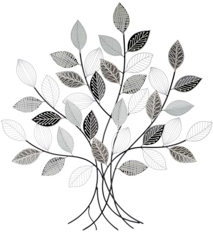 GILDE Metallbilder Wanddeko Bilder Metall – Moderne Wanddekoration Wohnzimmer – Wandbild 3D Metallbild Wand Deko Blumen Blätter Wall Decoration 100 x 107 cm Natur Farben