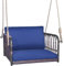 COSTWAY Hängesessel blau, Hängestuhl bis 180kg belastbar, Hängesitz mit Kissen & Metallrahmen & Hängeseilen, Schaukelstuhl für Veranda und Hinterhof