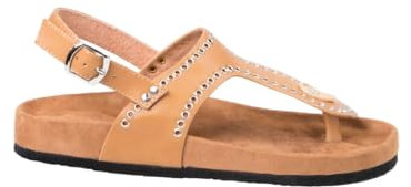 CHATTAWAK Femme Mule Confort Entre-Doigt cloutee avec Attache Cheville Bradford Beige, 38