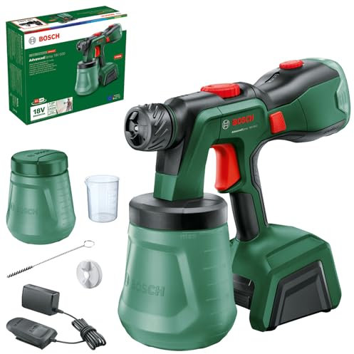 Bosch pistola a spruzzo a batteria AdvancedSpray 18V-500 (per varie vernici; 3m²/min; 2 serbatoi 1200 ml; batteria 4 Ah e caricabatteria)