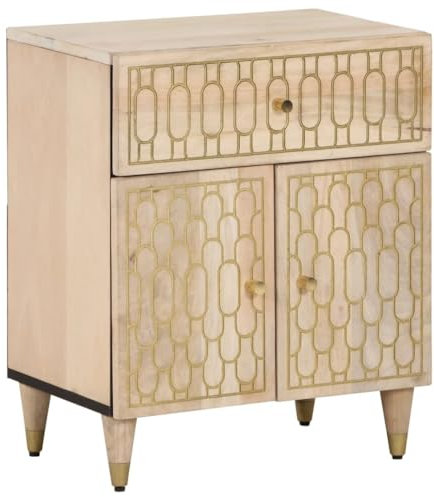 vidaXL Nachttisch, Nachtschrank mit Türen Schublade Holzbeine, Nachtkommode für Schlafzimmer, Nachtkonsole Beistelltisch, Modern, Massivholz Mango