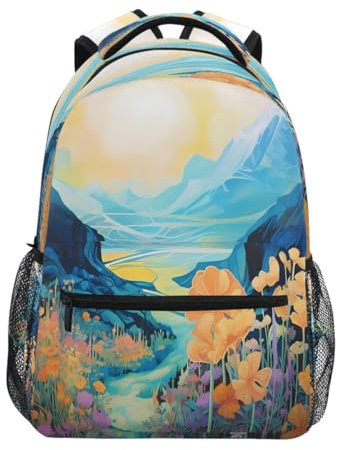 Mnsruu Sac à dos de peinture à l'huile de fleur de montagne sac à dos sac d'école sac à bandoulière pour étudiants, garçons et filles, multicolore, L