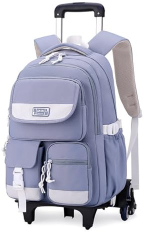 IvyH Schulrucksäcke Trolley für Teenager Rucksack mit Rollen, Schulranzen mit 6 Räder für Mädchen Jungen, Abnehmbar Trolley Schultaschen für Grund- und Sekundarschüler, 27L -Blau