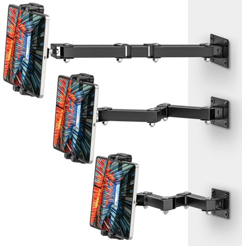 BAISHUN Tablet Wall Mount Holder, 3-Stage Extendable Arm, 360° Rotating Under Cabinet or Wall Mount for iPad Pro, Air, Galaxy Tab, and All 4.7–13.5 Tablets – Perfect for Kitchens, Offices