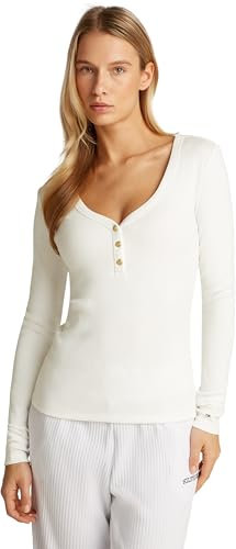Tommy Hilfiger Women’s Slim Henley Long Sleeve Top with Button Placket, White (Ecru), M