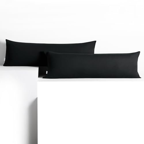 DecoKing 2 Kissenbezüge 40x200 cm Jersey 100% gekämmte Baumwolle Reißverschluss schwarz Amber