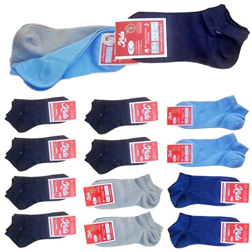 calze college - 12/6/3 Paia Fantasmini Bambino e Bambina Estivi, Calzini Filo di Scozia Bambino, Calzini Bambina da Sotto alla Caviglia (6 Paia Blu e 6 Paia Colori Bimbo, 2-4 Anni N.24-28)