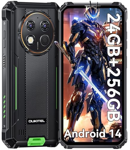 OUKITEL G1 Rugged Smartphone - Android14, 24GB RAM+256GB ROM+1TB,10600mAh Battery,48MP Camera,6.52 Rugge phone,IP68/69K Waterproof 4G Dual Sim-free&Unlocked Mobile Phones,NFC,OTG,GPS,2025 (Green)
