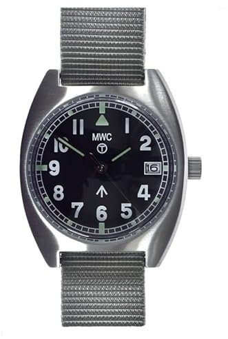 MWC W10 1970'S Pattern Automatik Stahl Schwarz Stoff Datum Militär Herrenuhr, Schwarz , Armband
