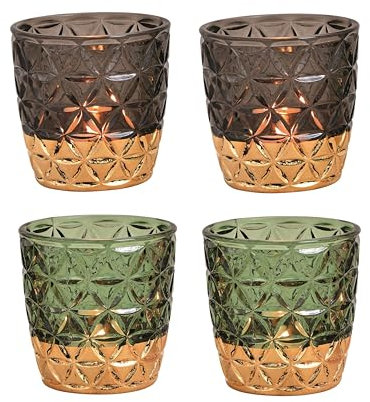 Schmucks HOME Windlicht 4X Teelichthalter Deko Schwarz Grün Glas 9x9 cm (Grün Schwarz)