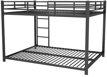 Kinder Etagenbett Metall, Weißes Eisen-Etagenbett mit 26 cm Sicherheitsleisten, 120 kg Belastbarkeit, Platzsparendes Design, Stabile Konstruktion, Einfacher Aufbau, 2 Pakete (Schwarz, 140 x 200cm)