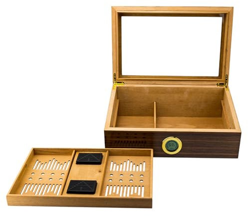 Zigarren-Humidor mit digitalem Hygrometer und Luftbefeuchter, großes Fassungsvermögen für 100 Zigarren und Trennwände aus Zedernholz, handgefertigter Humidor, Zigarrenkiste, Glasplatte, Desktop-Humi