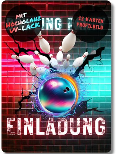 celebr8te 12x Bowling Einladungskarten - Für den Kindergeburtstag von Jungen & Mädchen - Coole Partyeinladungen für Geburtstage Motiv 4