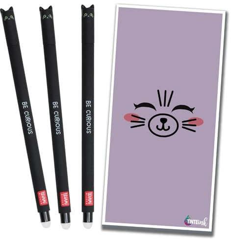 Tinte Ink Legami Lot de 3 stylos effaçables avec jolie enveloppe Motif chat