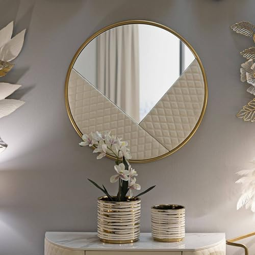 Dmora Dmor Spiegel Tibagi 80x80h cm Weiß, Rahmenfarbe Gold