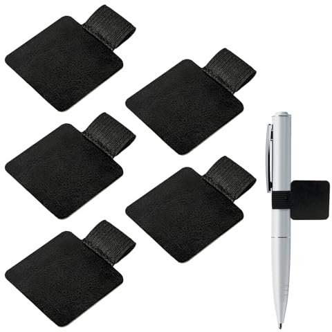 WANGENPING 5 Stück Stiftschlaufe Selbstklebend, Stifthalter Notizbuch, Lederstifthalter Schwarz, Pen Holder für Tagebuch, Pen Loop mit Elastischer Schlaufe, Selbstklebend PU Leder Stiftschlaufe