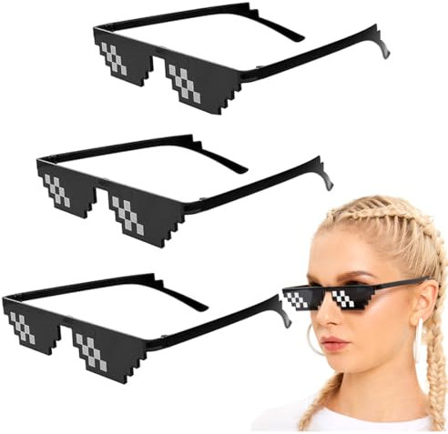 AOEVUIR 3 Pcs Pixel Sonnenbrillen Coole Lustige Mosaikbrillen Unisex Partybrillen