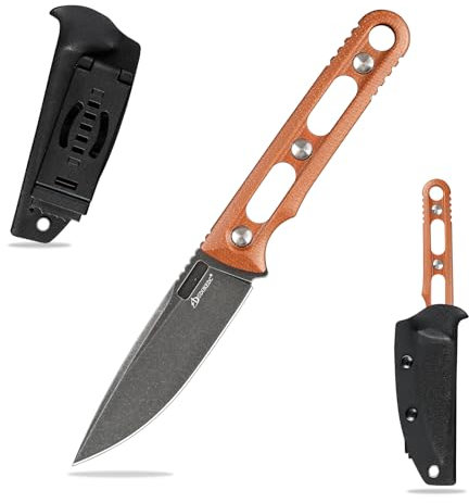 SDOKEDC DC53 Stahl messer Feststehende Klinge mit Kydex Scheide Micarta Griff Jagdmesser für Männer EDC Camping Survival Outdoor (Schwarze Steinwäsche + braune Griffe)